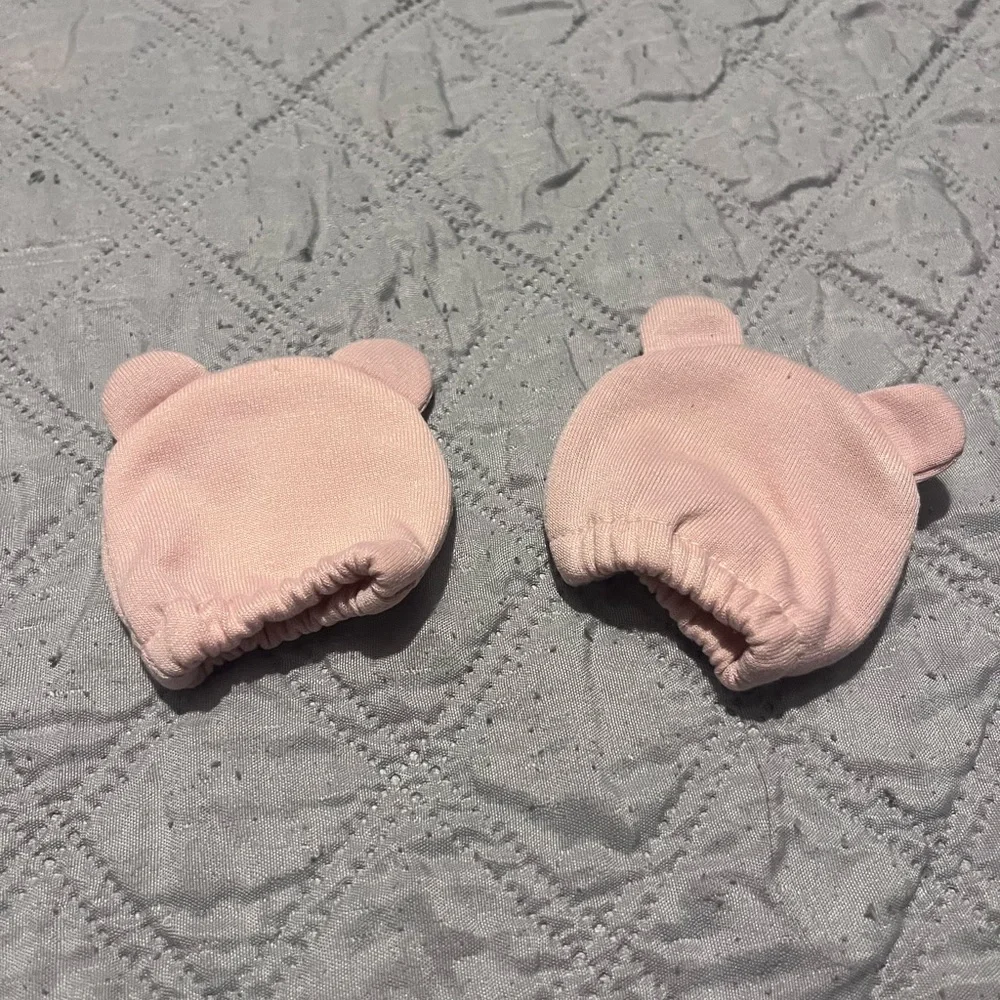 Pink Baby Bear Ear Mittens - Soft Infant Hand Protectors